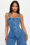 Women Fashion Casual Sexy Strap Wide Leg Denim Jumpsuit