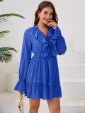 Autumn women's v-neck ruffle long sleeve short dress