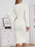 Autumn Winter fashion high collar Knitting long Tight Fitting sweater dress