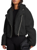 Solid color turndown collar fleece zipper trendy coat