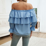 Autumn Winter Women Chic Loose Layer Off Shoulder Lantern Sleeve Top