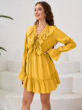 Autumn women's v-neck ruffle long sleeve short dress