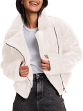 Solid color turndown collar fleece zipper trendy coat