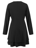 Autumn Winter women's v-neck button long sleeve Casual multi-layer dress