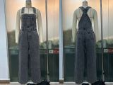 Women Retro Sleeveless Denim Overalls Loose Straight Denim Jumpsuit