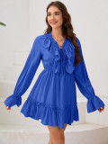 Autumn women's v-neck ruffle long sleeve short dress