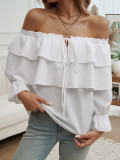 Autumn Winter Women Chic Loose Layer Off Shoulder Lantern Sleeve Top