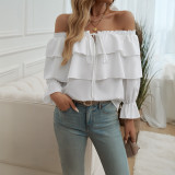 Autumn Winter Women Chic Loose Layer Off Shoulder Lantern Sleeve Top