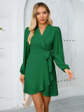 long sleeve Turndown Collar Women's elegant Chic dress