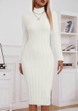 Autumn Winter fashion high collar Knitting long Tight Fitting sweater dress