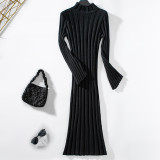 Autumn Winter fashion high collar Knitting long Tight Fitting sweater dress