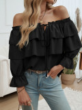 Autumn Winter Women Chic Loose Layer Off Shoulder Lantern Sleeve Top