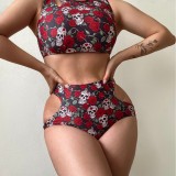 Bikini sexy rose skull printed two-piece swimsuit