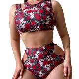 Bikini sexy rose skull printed two-piece swimsuit