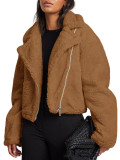 Solid color turndown collar fleece zipper trendy coat