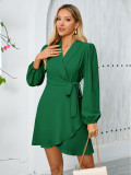 long sleeve Turndown Collar Women's elegant Chic dress