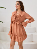 Autumn women's v-neck ruffle long sleeve short dress