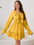 Autumn women's v-neck ruffle long sleeve short dress