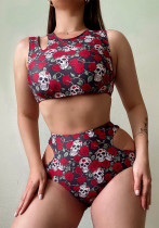 Bikini sexy rose skull printed two-piece swimsuit