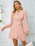 long sleeve Turndown Collar Women's elegant Chic dress