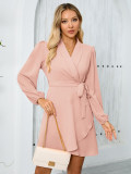 long sleeve Turndown Collar Women's elegant Chic dress