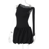 Women's Autumn Fashion Casual Lace-Up Strap Slim Bodysuit Pleated Skirt Two Piece Set