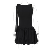 Women's Autumn Fashion Casual Lace-Up Strap Slim Bodysuit Pleated Skirt Two Piece Set