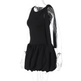 Women's Autumn Fashion Casual Lace-Up Strap Slim Bodysuit Pleated Skirt Two Piece Set