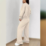 Spring autumn two-piece trendy solid color zipper long sleeve loose top elastic sweatpants two-piece set