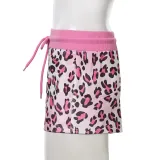 Street leopard Print Long Sleeve zipper Hoodie Drawstring Mini skirt Two-piece Set