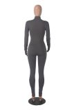 Autumn Winter solid color long sleeve tight slim casual zipper sports jumpsuit