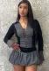 Women Sexy Lace-Up Contrast Long Sleeve Top and Puffy Skirt Set Underwear