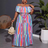 Women's clothing printing Off Shoulder Plus Size maxi dress