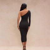 Women Sexy Hollow Tube Slash Shoulder One-shoulder Sleeve Bodycon Dress