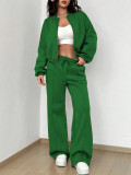 Spring autumn two-piece trendy solid color zipper long sleeve loose top elastic sweatpants two-piece set