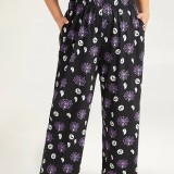 Halloween skull and spider web print pocket trousers