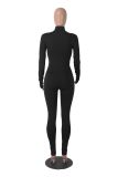 Autumn Winter solid color long sleeve tight slim casual zipper sports jumpsuit