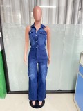 Women stretch denim jumpsuit