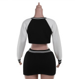 Women autumn Casual baseball top and Skirt two-piece set