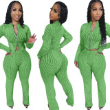 Women Knitting Sweater Two-way Zipper Top and Pants Casual Two-piece Set