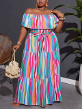 Women's clothing printing Off Shoulder Plus Size maxi dress