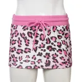 Street leopard Print Long Sleeve zipper Hoodie Drawstring Mini skirt Two-piece Set
