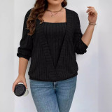 Women Solid Ribbed V-neck long sleeve top