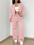 Spring autumn two-piece trendy solid color zipper long sleeve loose top elastic sweatpants two-piece set