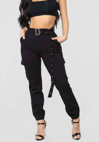 Women's Fashion Casual Solid Color Belt Cargo Pants