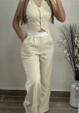 Women vest and Contrast color high waist wide leg pants Casual two-piece suit