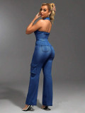 Women stretch denim jumpsuit