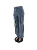 Women Style Street Stretch Denim Bell Bottom Cargo Pants