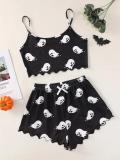 Halloween pumpkin print sleeveless suspender top and shorts Pajama two-piece suit