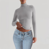 Women Solid knitting Basic Long Sleeve Top